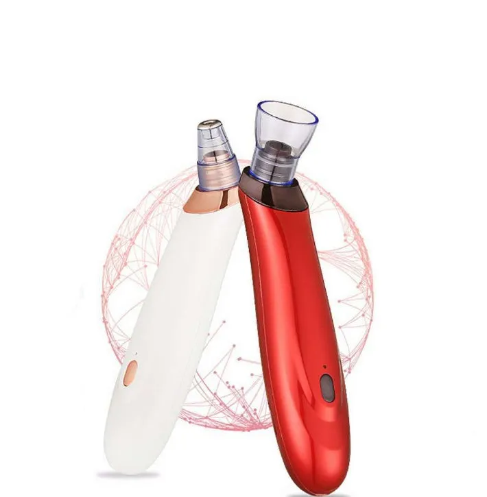 Electric blackhead remover pore cleaner in black with interchangeable nozzle heads and compact design