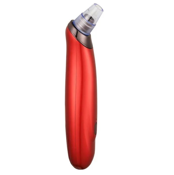 Electric blackhead remover pore cleaner in black with interchangeable nozzle heads and compact design
