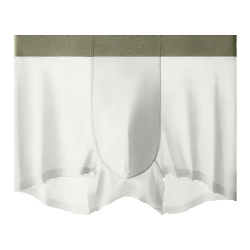 Men's ice silk antibacterial shorts in bean green with seamless construction and mid waist design