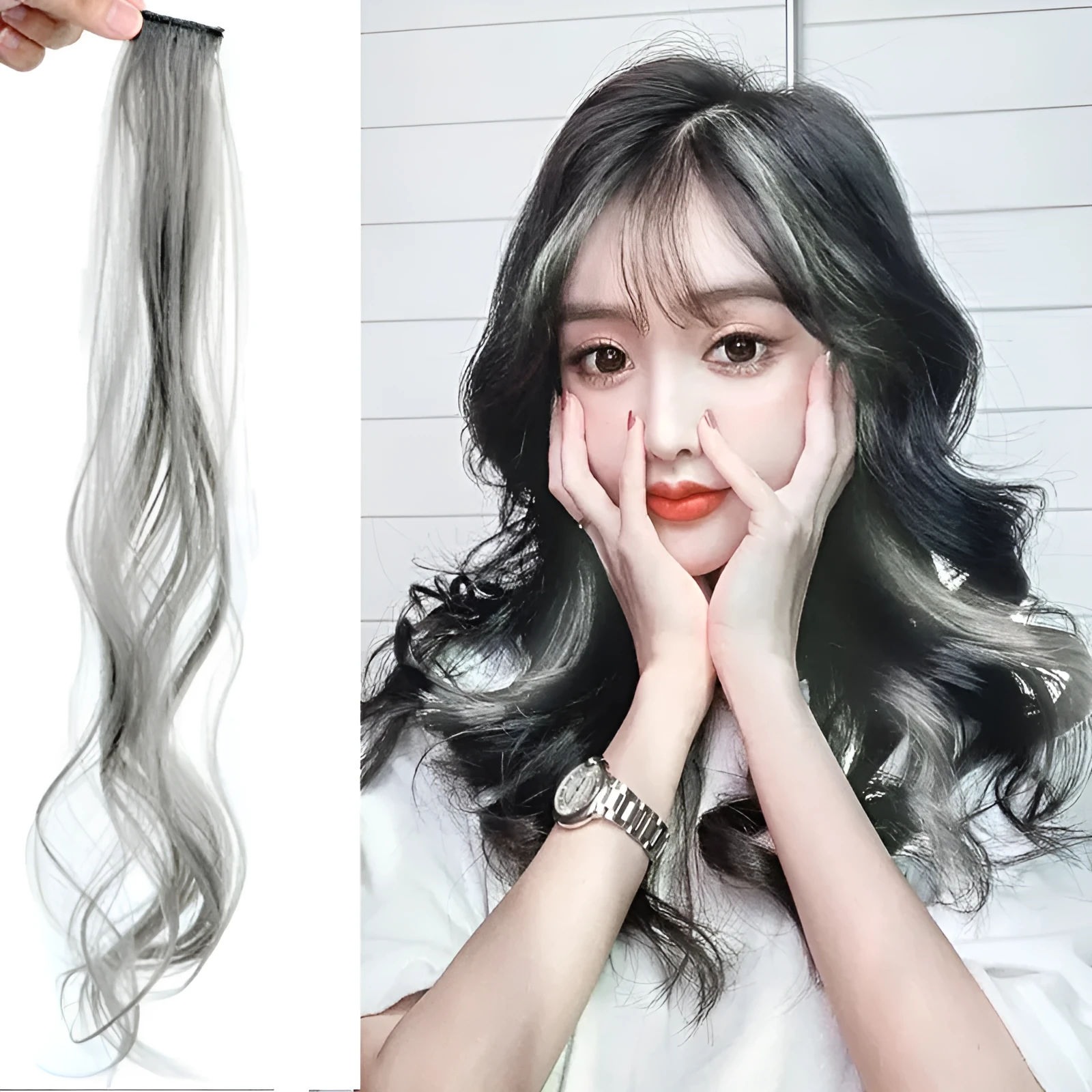 Gradient female long curly hair wig patch in mixed silk material 60cm length with 16 colour options