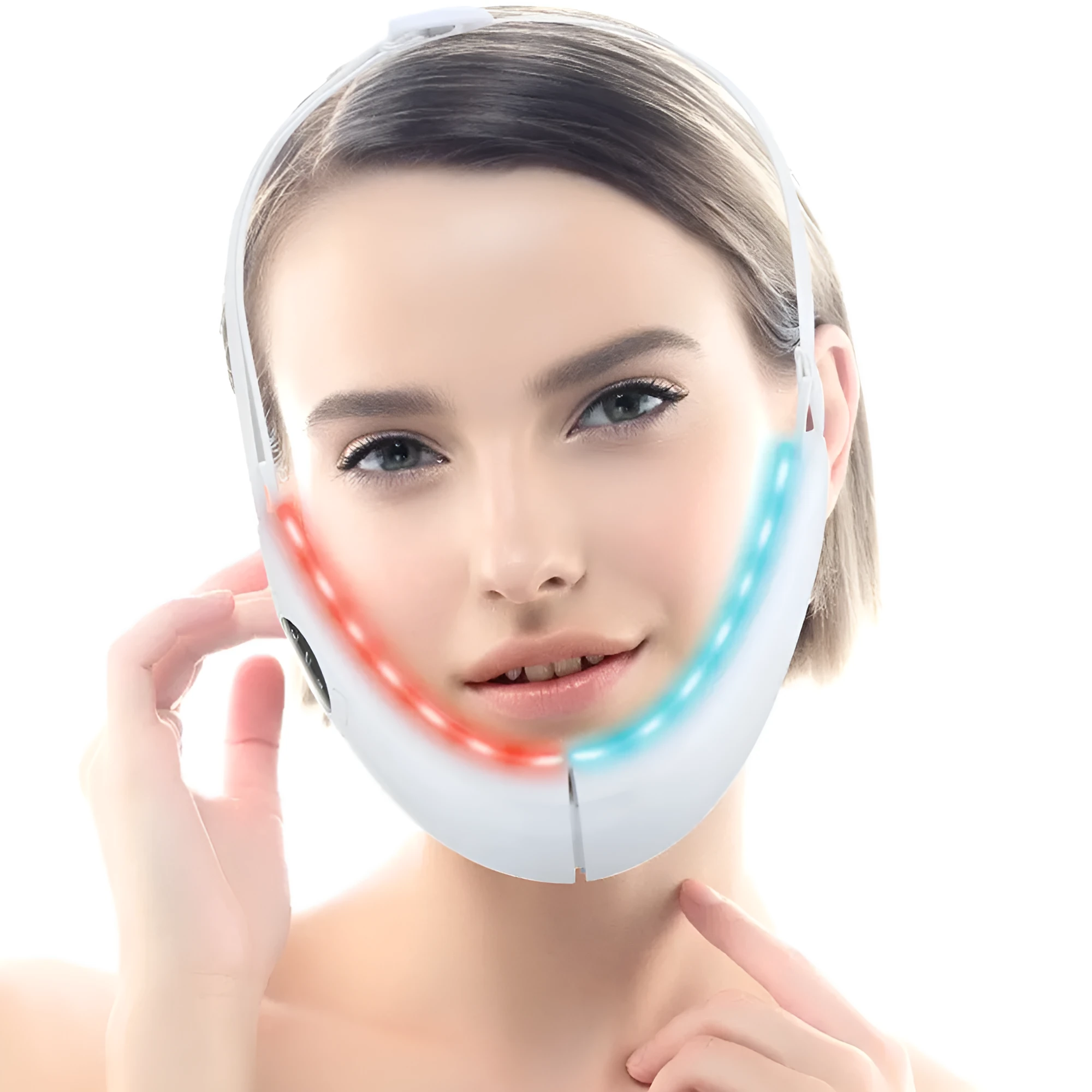 White multifunctional facial lifting device with red and blue light therapy, ABS construction, 170x110x50mm