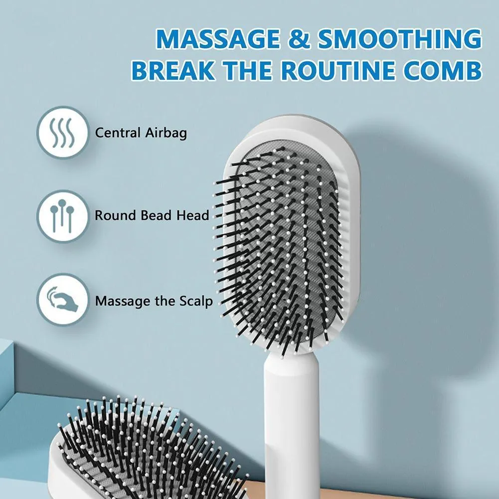 Automatic cleaning hair comb with 3D air cushion in pink, measuring 25x7x5cm, with ergonomic handle for scalp massage