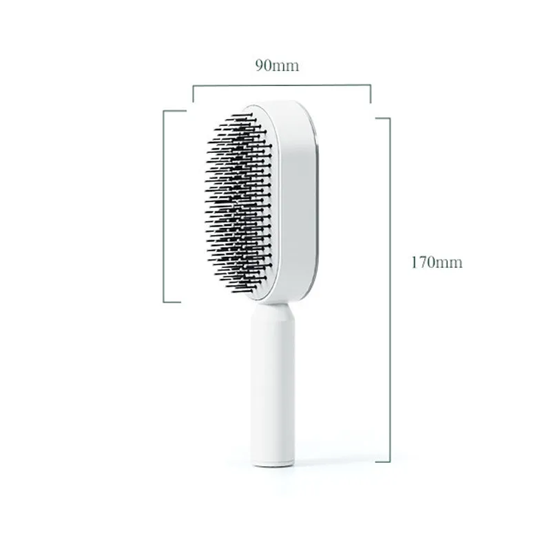 Automatic cleaning hair comb with 3D air cushion in pink, measuring 25x7x5cm, with ergonomic handle for scalp massage