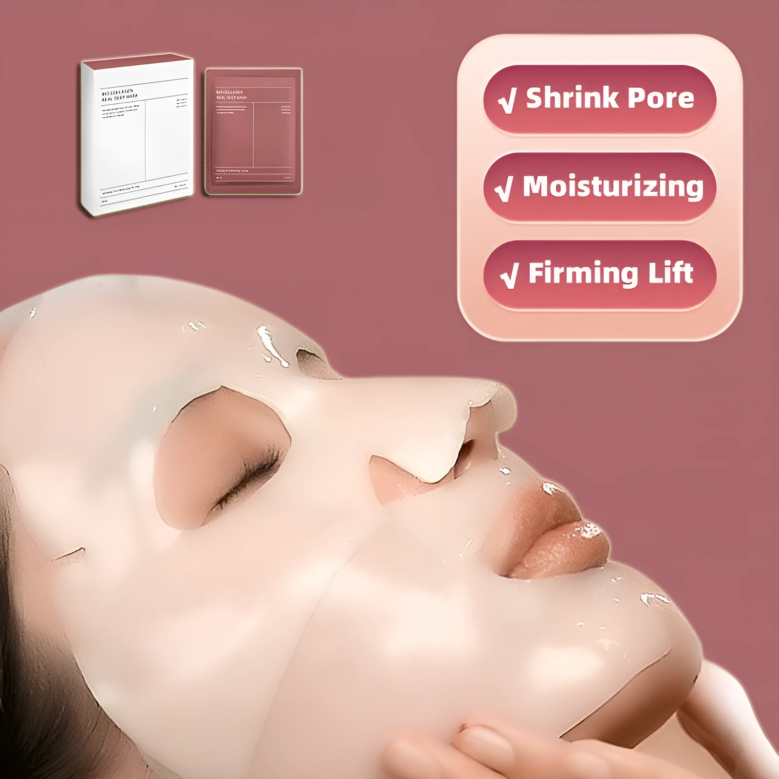 Collagen face mask box of 4 pieces, each 34g, for firming, hydrating and brightening skin