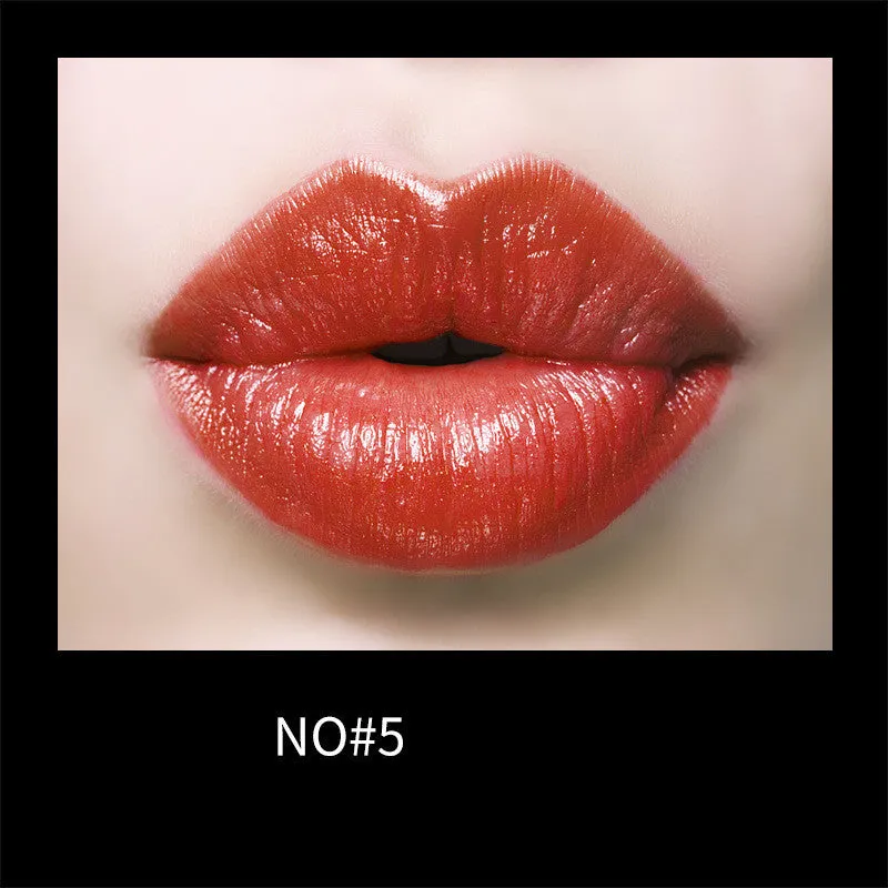 Gentle moisturising creamy lipstick in bullet form with eight colour swatches including red, cherry, plum, and rose bean paste