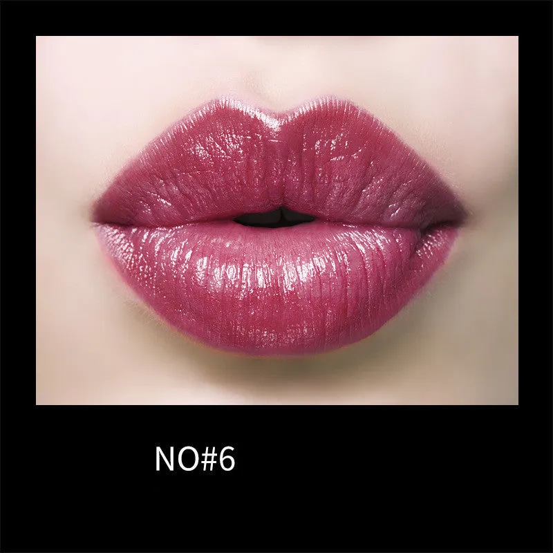 Gentle moisturising creamy lipstick in bullet form with eight colour swatches including red, cherry, plum, and rose bean paste