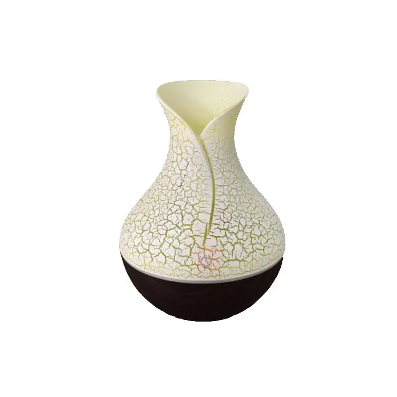 Small vase humidifier with 130ml water tank in Crackle Mahogany finish, USB powered, on a wooden desk