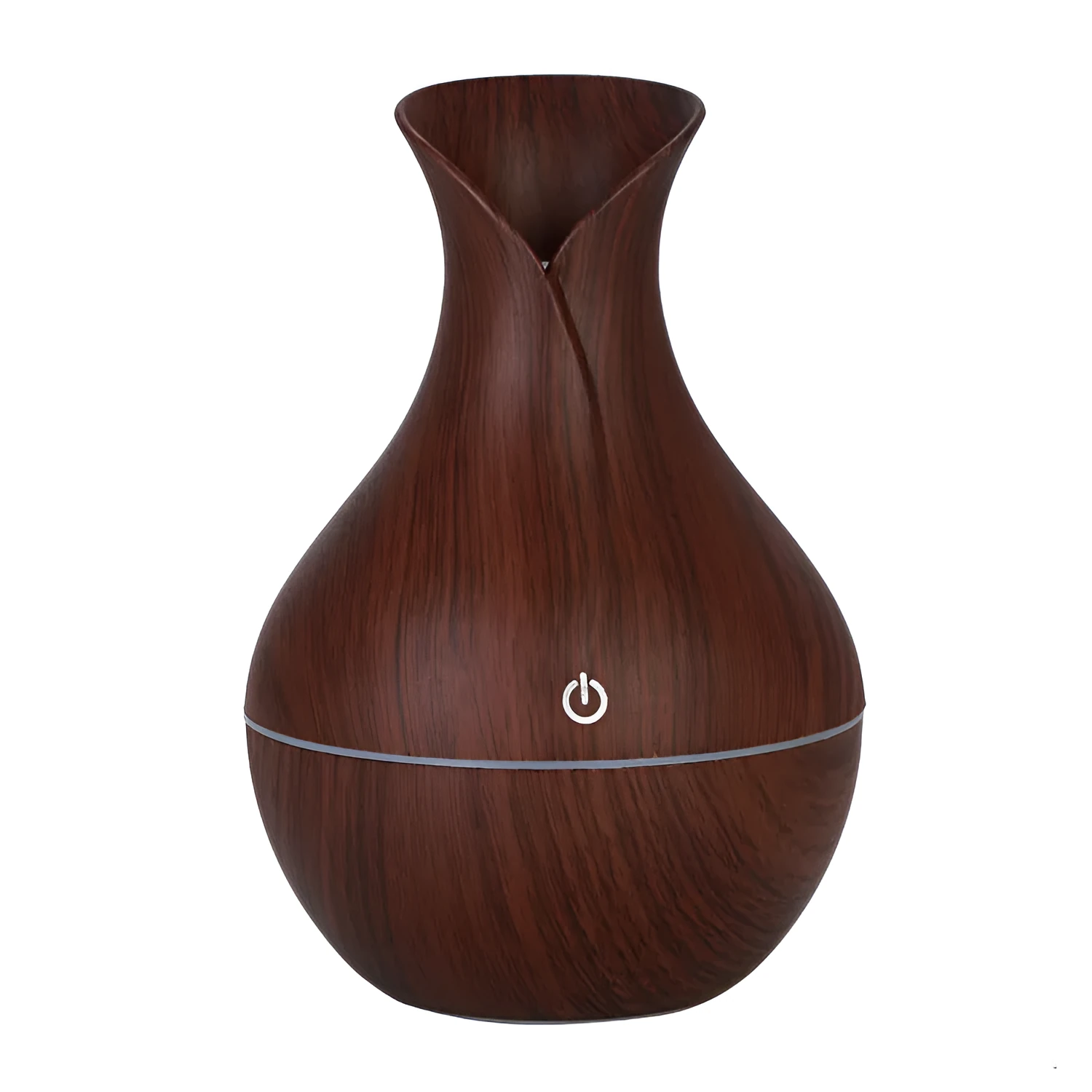 Small vase humidifier with 130ml water tank in Crackle Mahogany finish, USB powered, on a wooden desk
