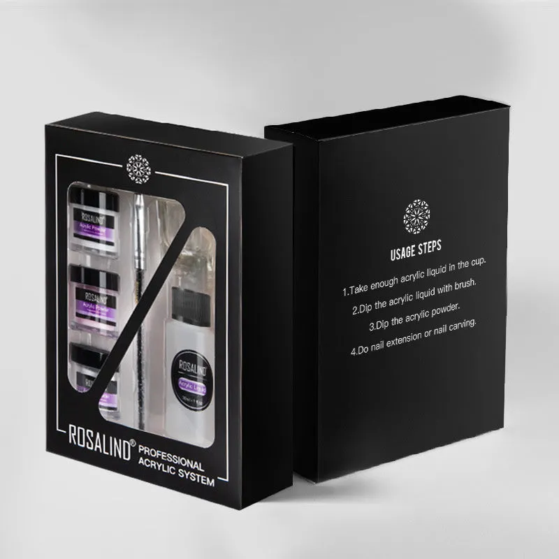 Acrylic nail system kit with glass cup, carving pen, and acrylic powders for nail extension and carving