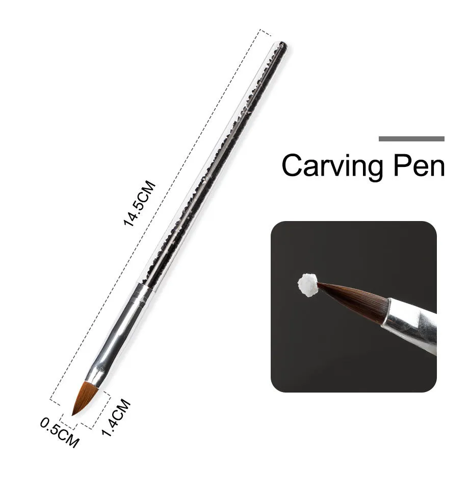 Acrylic nail system kit with glass cup, carving pen, and acrylic powders for nail extension and carving