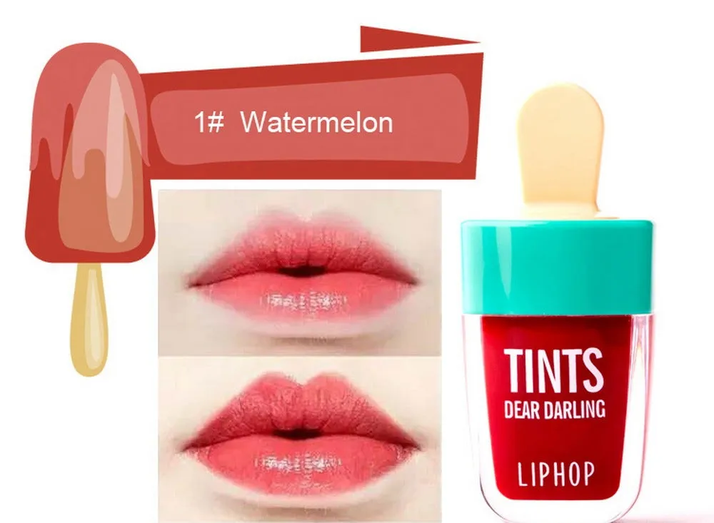 NOVO Ice Cream Lip Gloss in six colours: Orange, Peach, Watermelon. Waterproof, long-lasting liquid lipstick. 4.5ml tube.