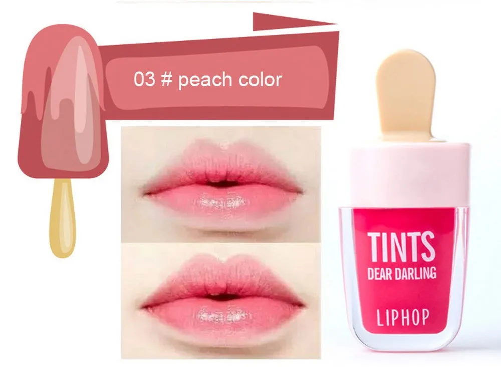 NOVO Ice Cream Lip Gloss in six colours: Orange, Peach, Watermelon. Waterproof, long-lasting liquid lipstick. 4.5ml tube.