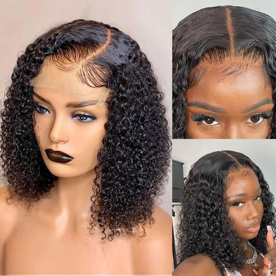 Deep wave lace front human hair wig 13x4 transparent curly bob with baby hair Brazilian hair