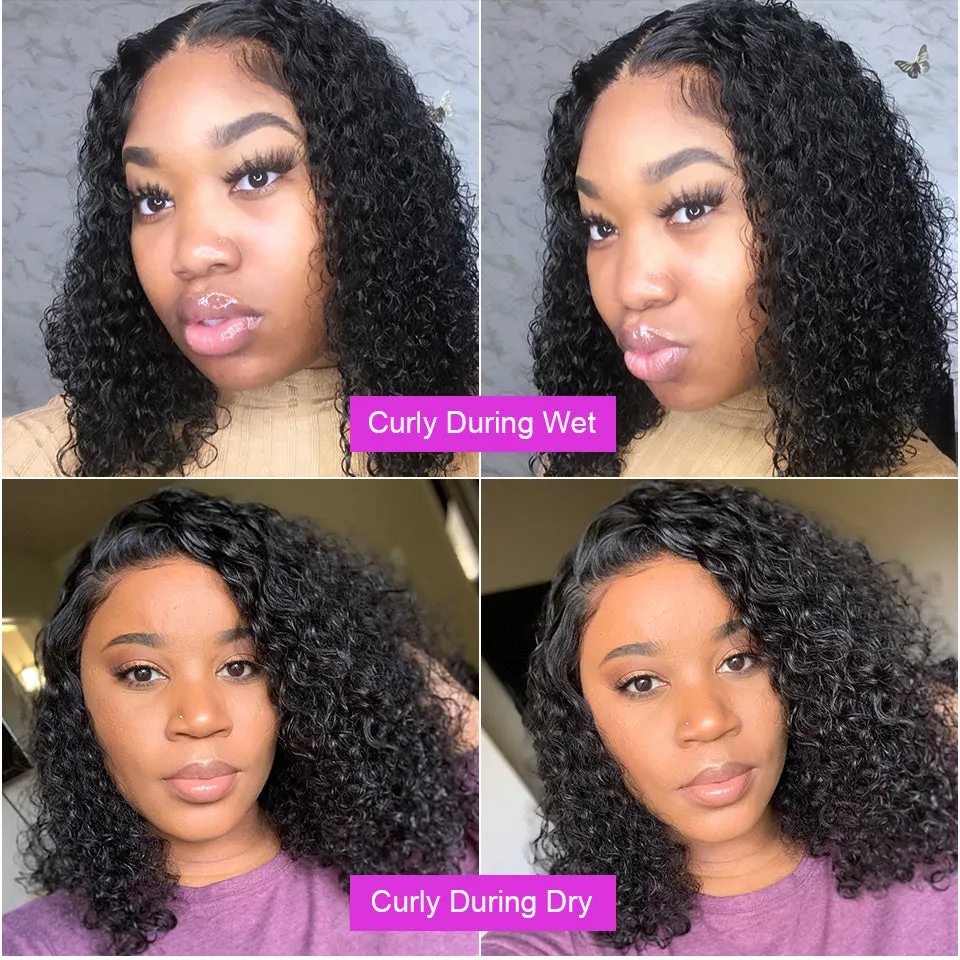 Deep wave lace front human hair wig 13x4 transparent curly bob with baby hair Brazilian hair