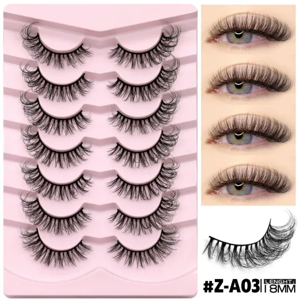 Natural false eyelashes with thick artificial fibre construction in natural long style