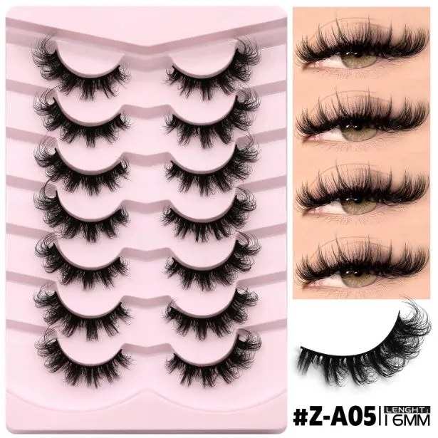 Natural false eyelashes with thick artificial fibre construction in natural long style
