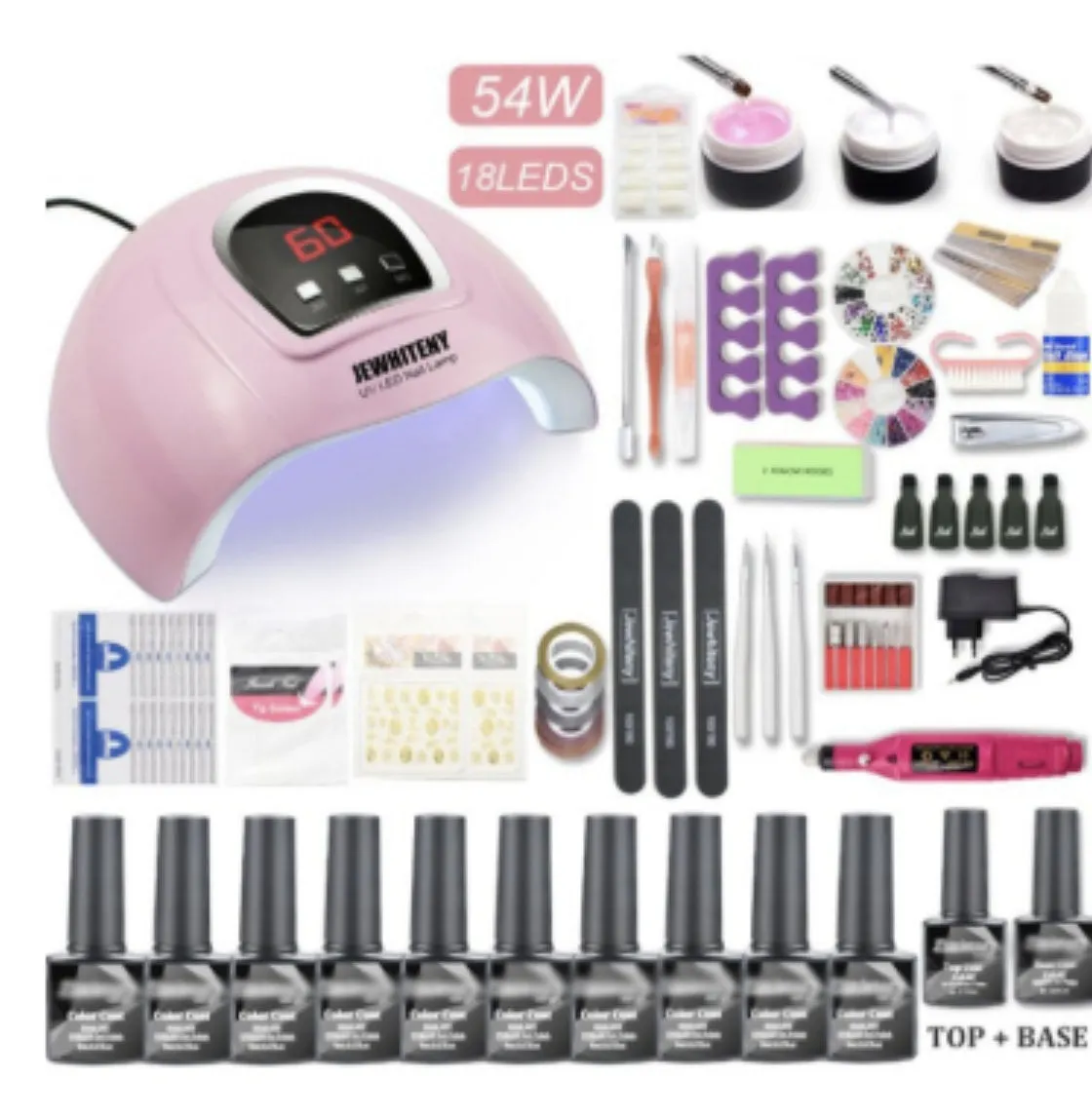 80W nail phototherapy machine set with plastic lamp and 20 gel nail polishes