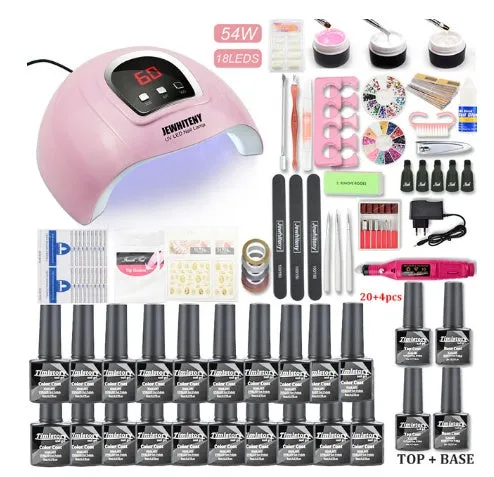 80W nail phototherapy machine set with plastic lamp and 20 gel nail polishes