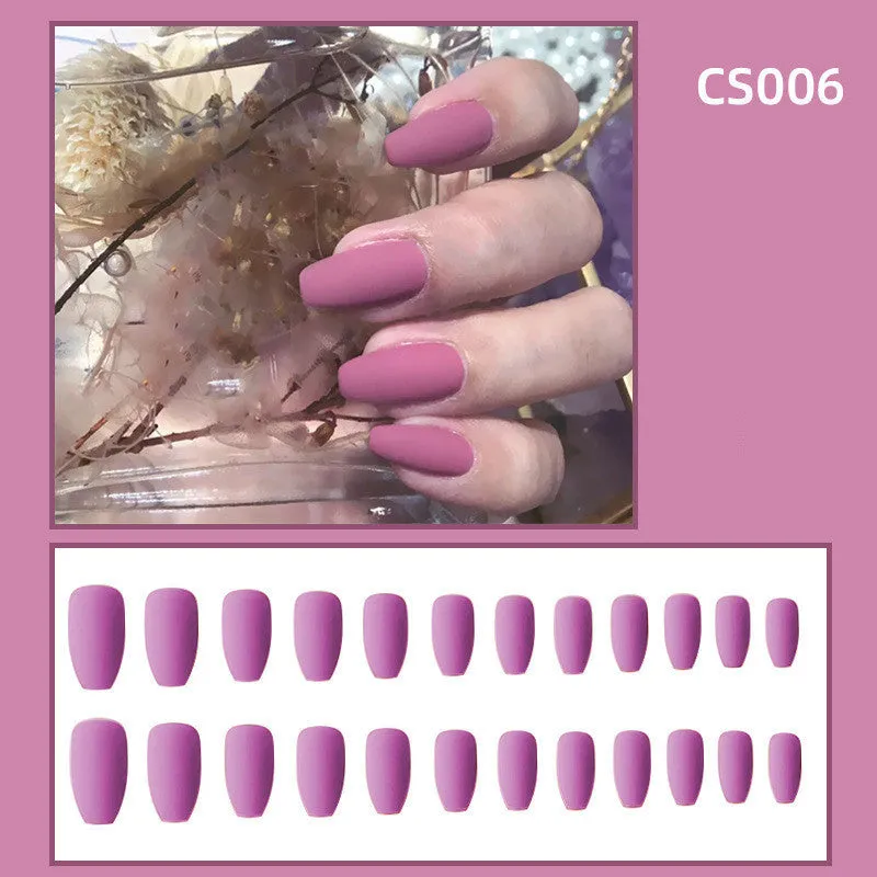 Frosted waterproof fake nails from Alice brand in three colours on a table