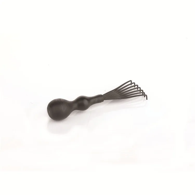 Black bristle and nylon hairbrush with arched comb head and non-slip rubber handle on white background
