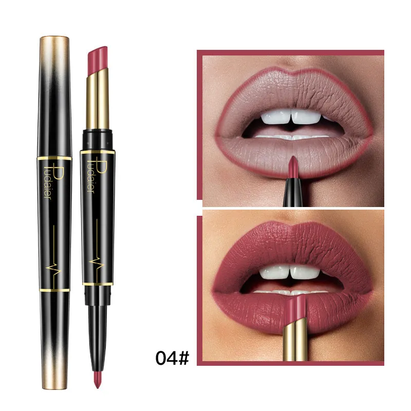 Double lipstick lip liner rotating stick with matte finish and 16 colour style options