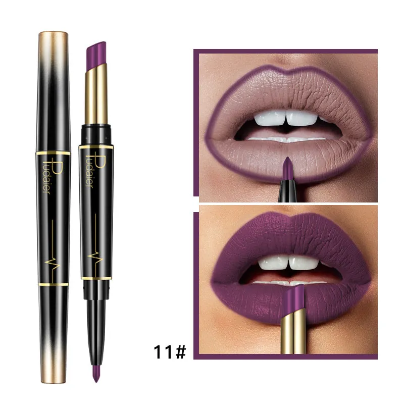Double lipstick lip liner rotating stick with matte finish and 16 colour style options