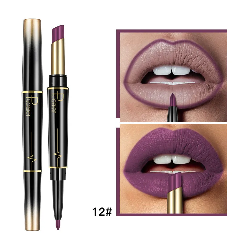 Double lipstick lip liner rotating stick with matte finish and 16 colour style options