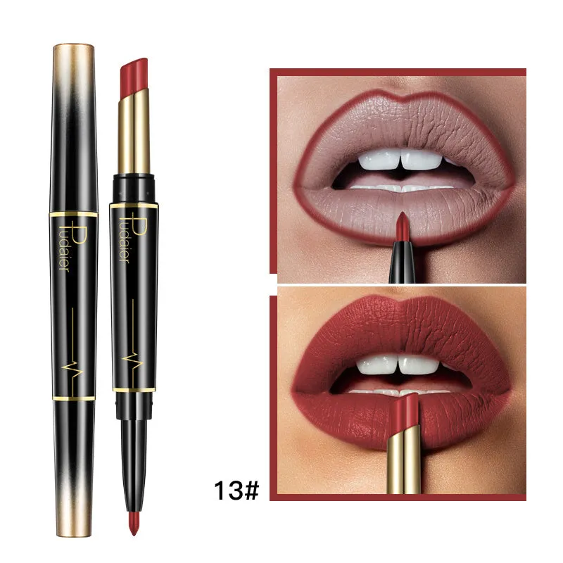 Double lipstick lip liner rotating stick with matte finish and 16 colour style options