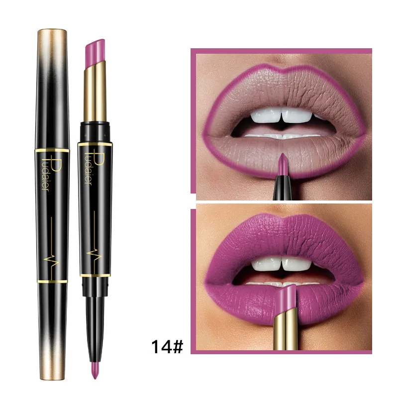 Double lipstick lip liner rotating stick with matte finish and 16 colour style options