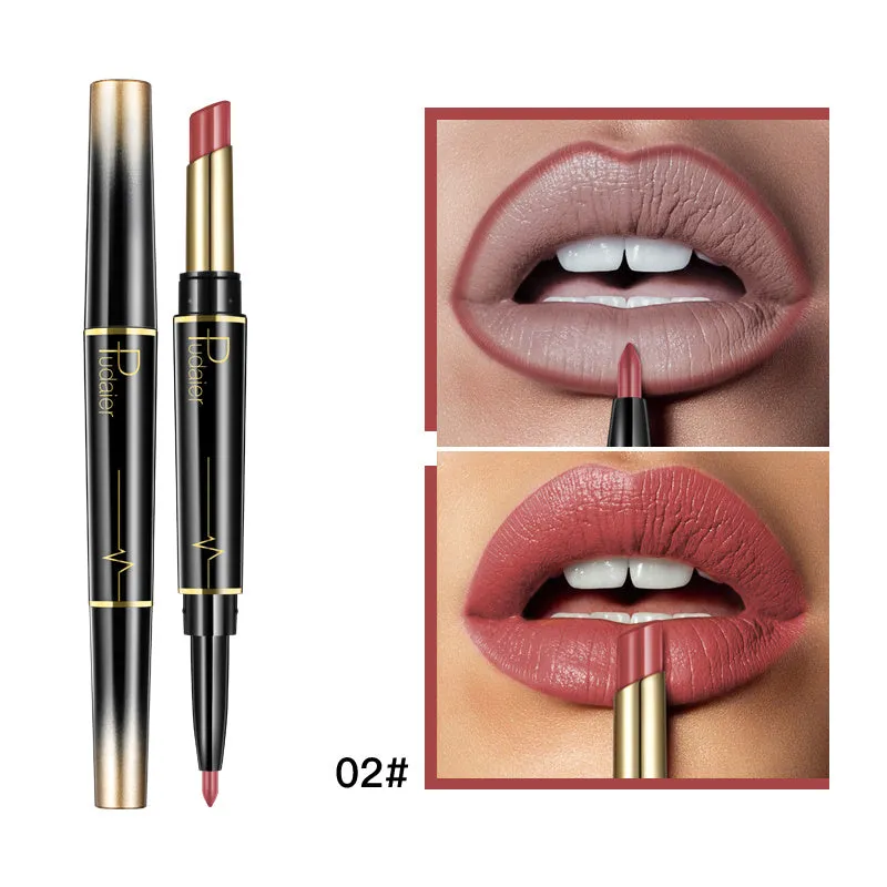 Double lipstick lip liner rotating stick with matte finish and 16 colour style options