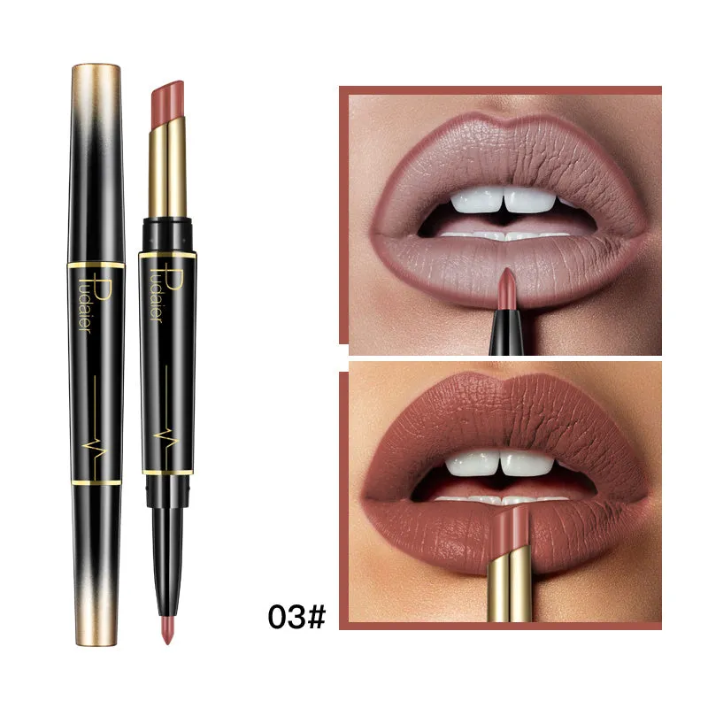 Double lipstick lip liner rotating stick with matte finish and 16 colour style options