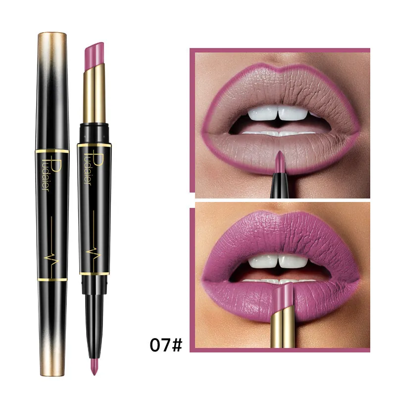 Double lipstick lip liner rotating stick with matte finish and 16 colour style options