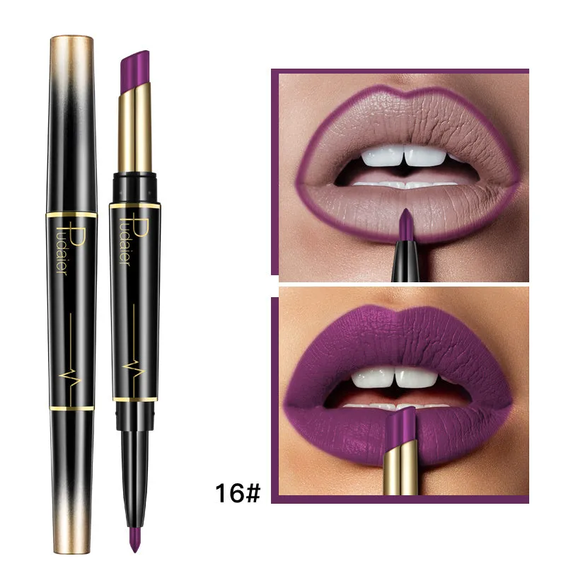 Double lipstick lip liner rotating stick with matte finish and 16 colour style options