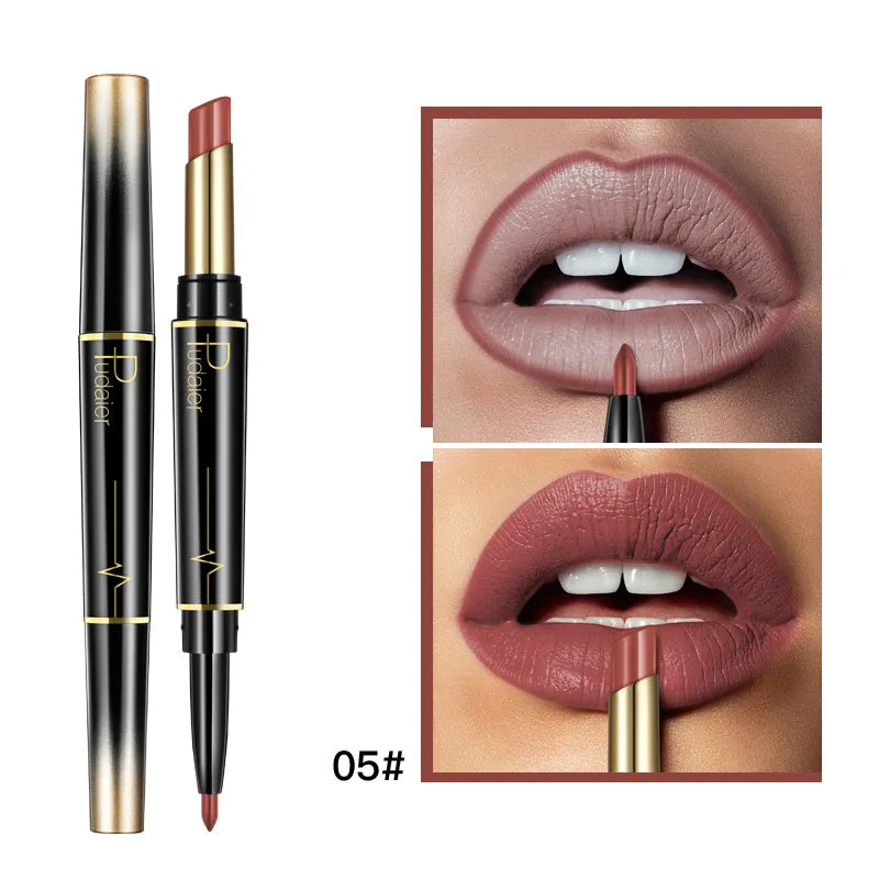 Double lipstick lip liner rotating stick with matte finish and 16 colour style options