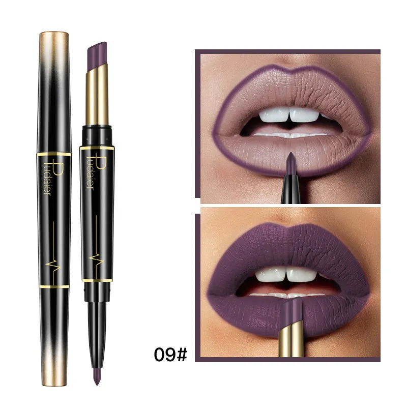 Double lipstick lip liner rotating stick with matte finish and 16 colour style options