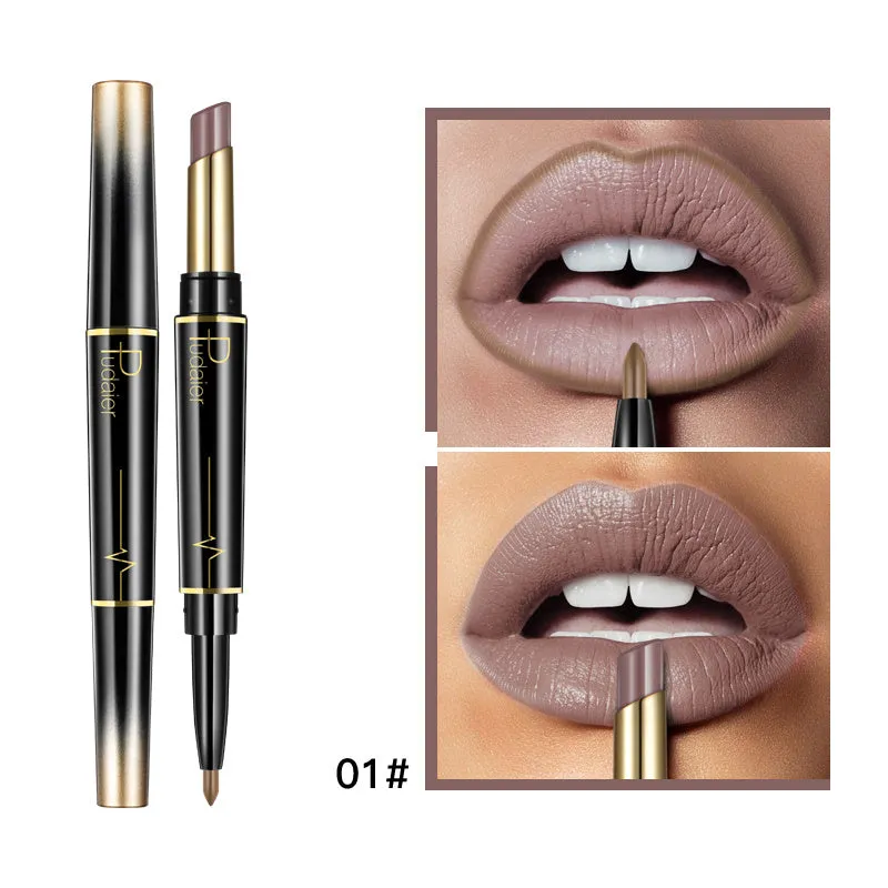 Double lipstick lip liner rotating stick with matte finish and 16 colour style options