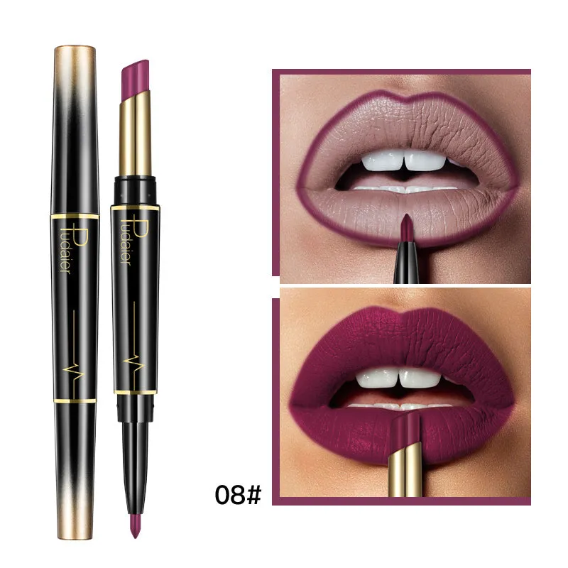 Double lipstick lip liner rotating stick with matte finish and 16 colour style options