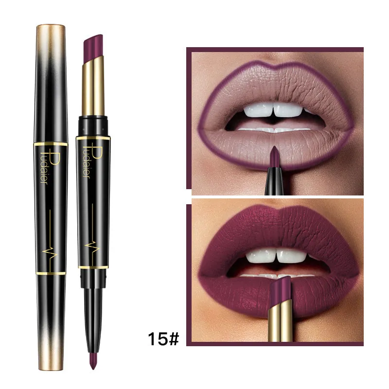 Double lipstick lip liner rotating stick with matte finish and 16 colour style options