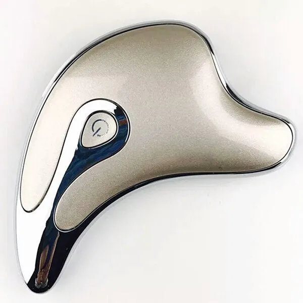 Electric gua sha facial massager with LED light and microcurrent, natural buffalo horn, 10.5 cm, pink finish