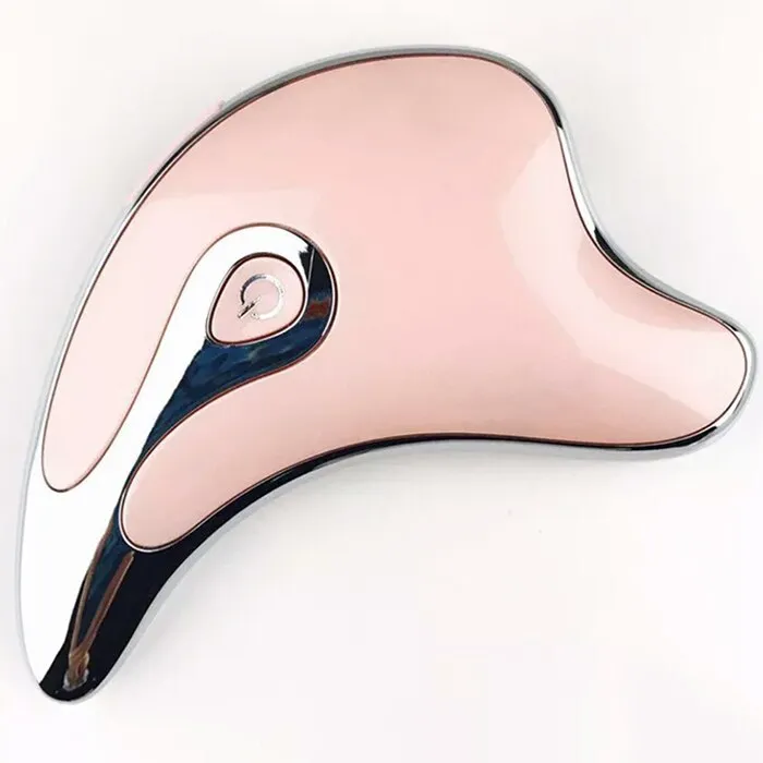 Electric gua sha facial massager with LED light and microcurrent, natural buffalo horn, 10.5 cm, pink finish