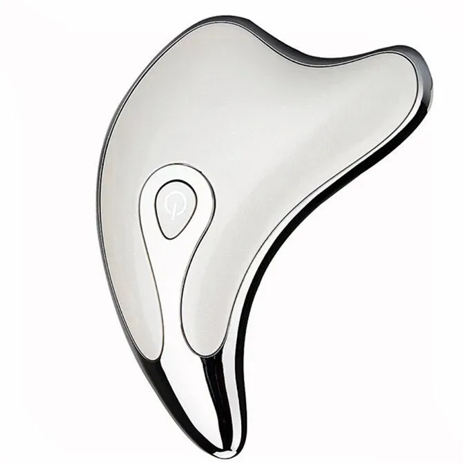 Electric gua sha facial massager with LED light and microcurrent, natural buffalo horn, 10.5 cm, pink finish