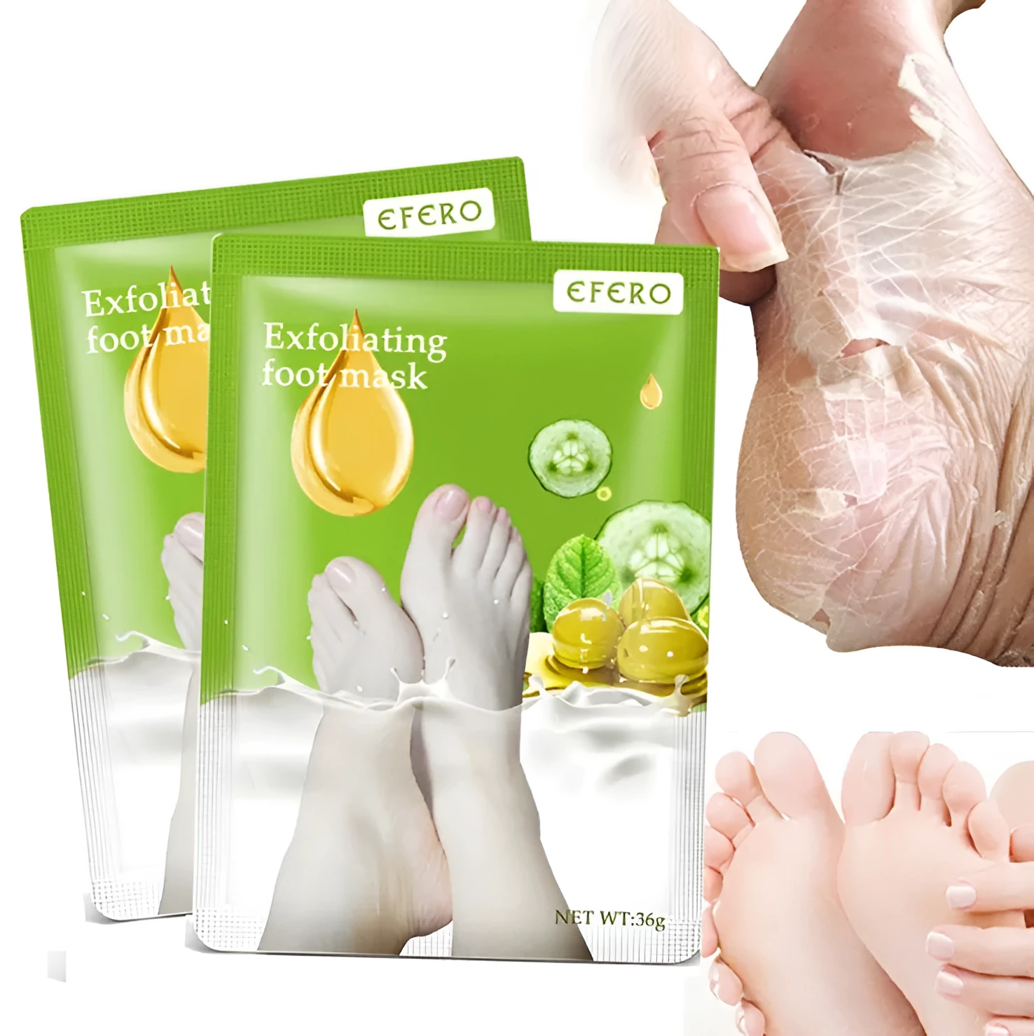 Exfoliating foot mask sachet for removing dead skin on heels and feet, 19x13x0.5cm