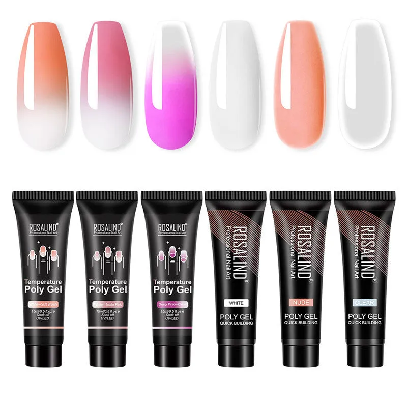 15ml pot of multi-color mixed nail solid model builder gel with lid off showing three color style options