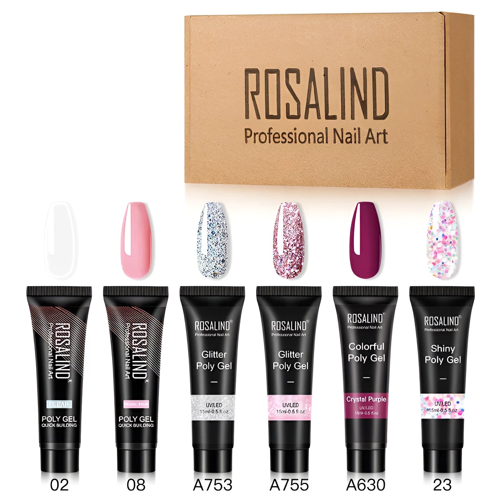 15ml pot of multi-color mixed nail solid model builder gel with lid off showing three color style options