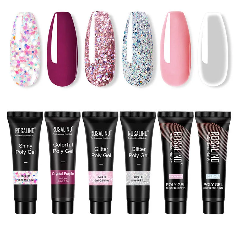 15ml pot of multi-color mixed nail solid model builder gel with lid off showing three color style options