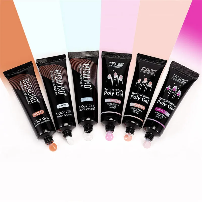 15ml pot of multi-color mixed nail solid model builder gel with lid off showing three color style options