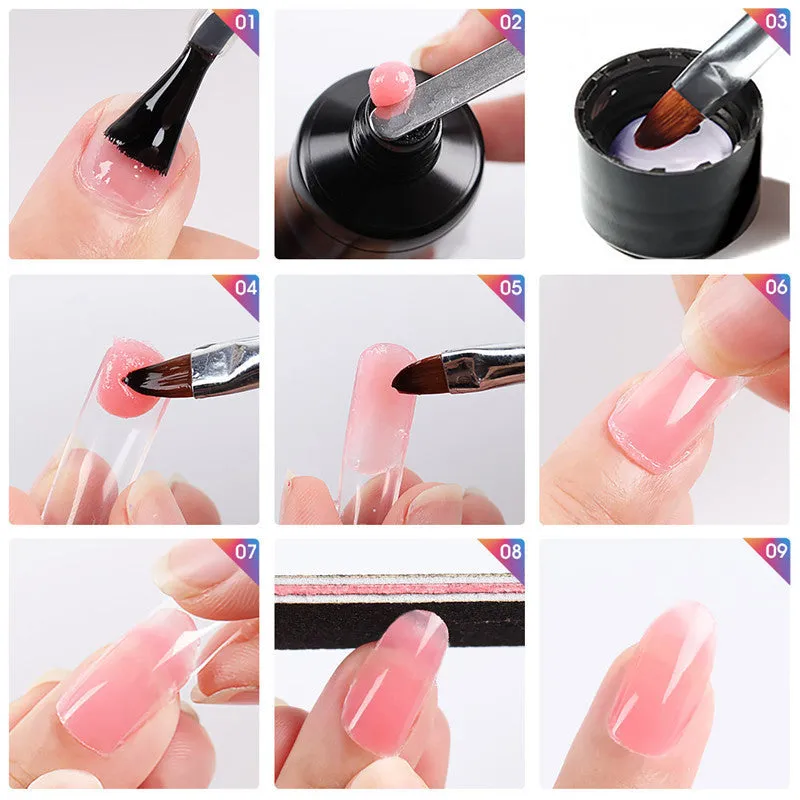 15ml pot of multi-color mixed nail solid model builder gel with lid off showing three color style options