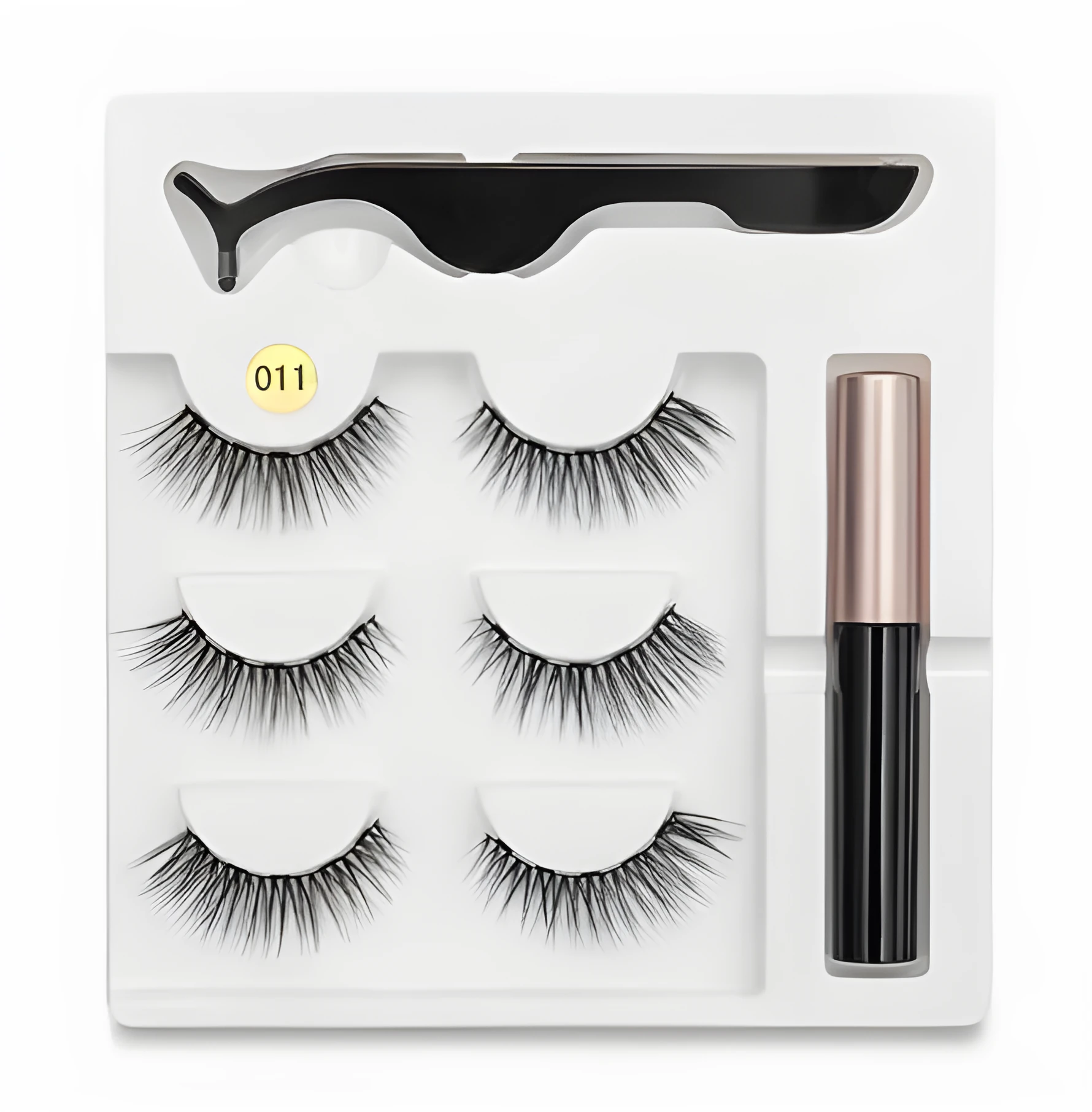 Magnetic false eyelashes with cotton stem, chemical fibre, multiple styles, in packaging