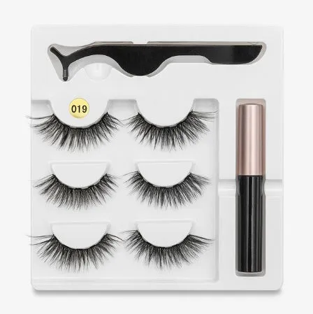 Magnetic false eyelashes with cotton stem, chemical fibre, multiple styles, in packaging