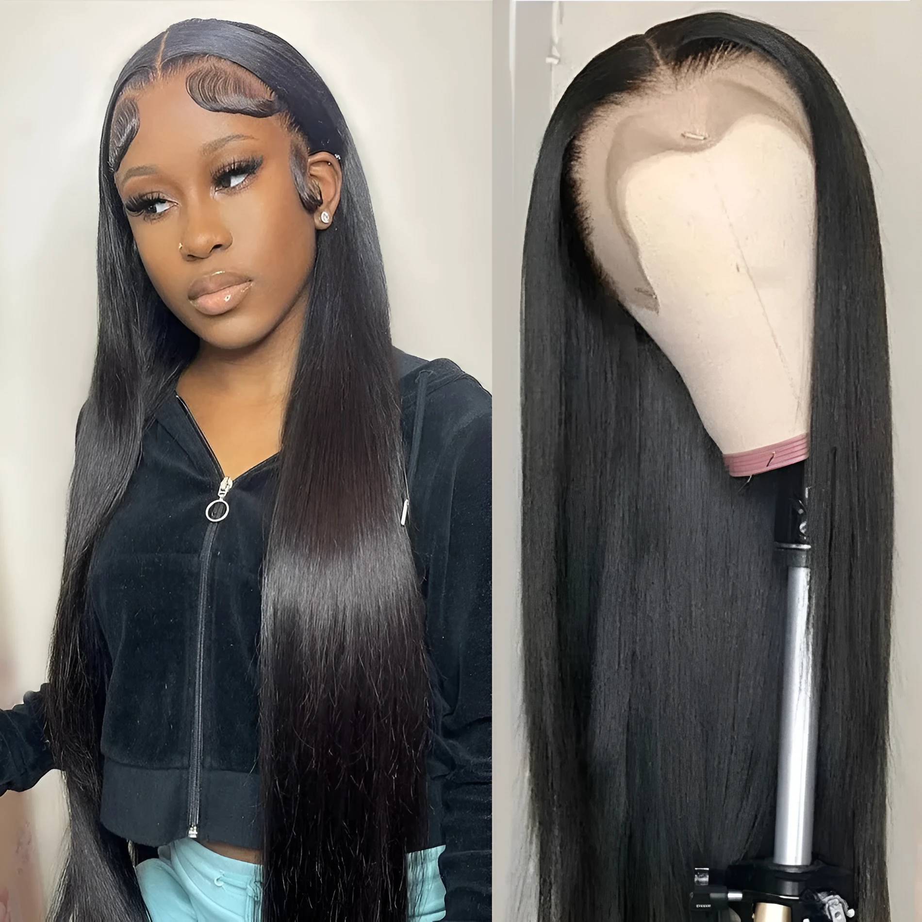 Real human hair lace front wig black hand woven natural style 8 to 30 inches